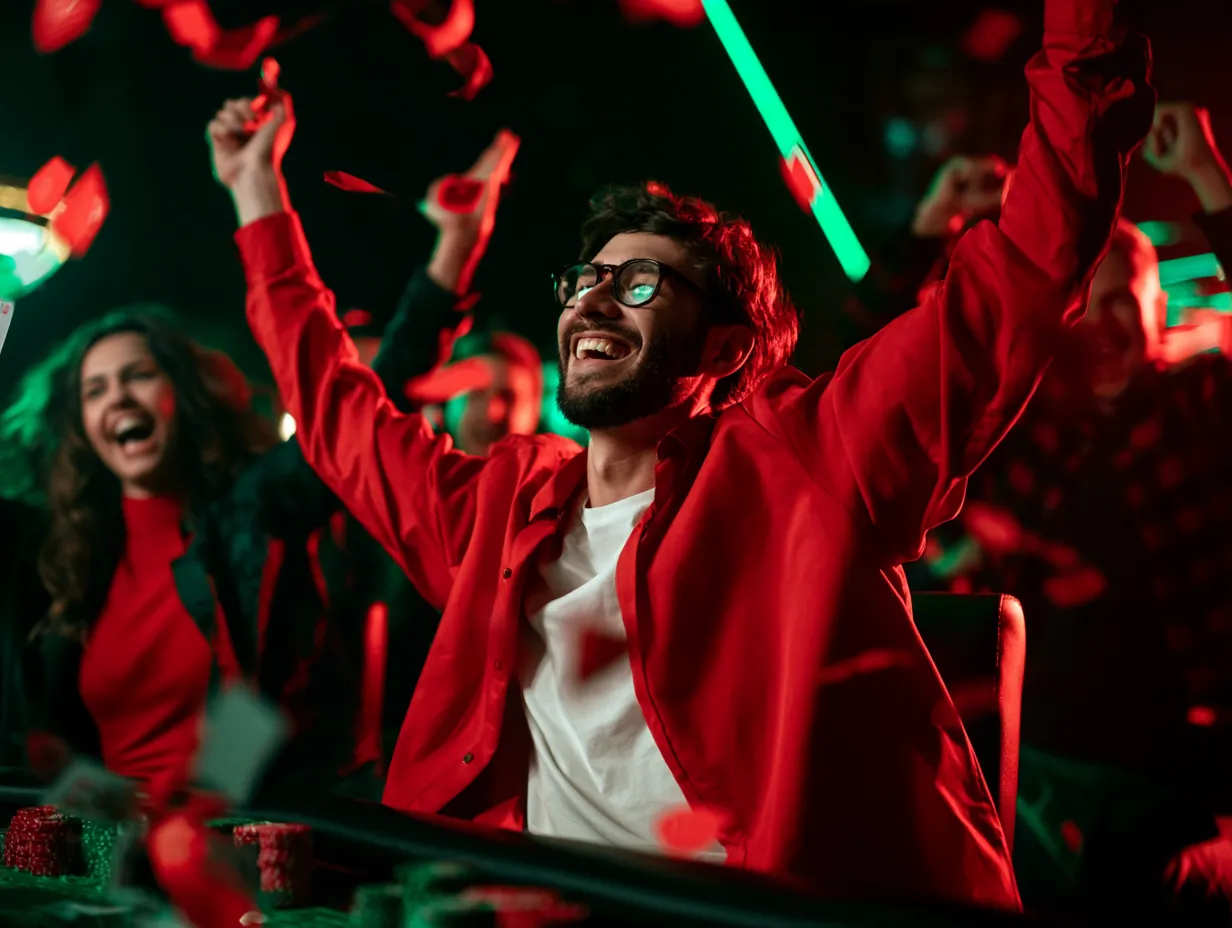 Celebración en la mesa del casino