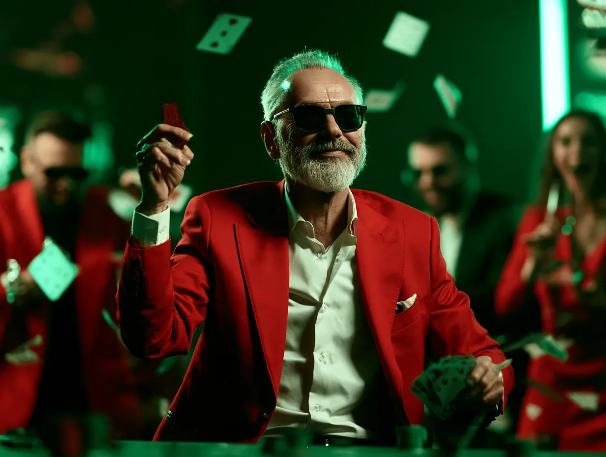Jugador de blackjack con cartas en el aire