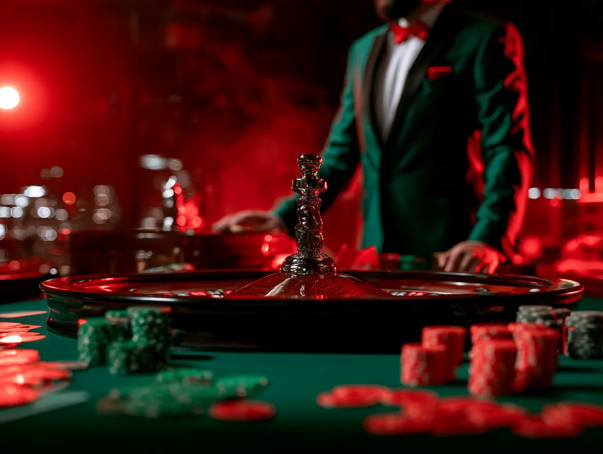 Crupier junto a la ruleta en vivo